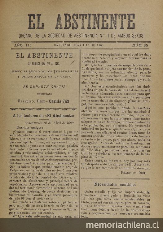 El Abstinente Año III: nº35, 1 de mayo de 1900