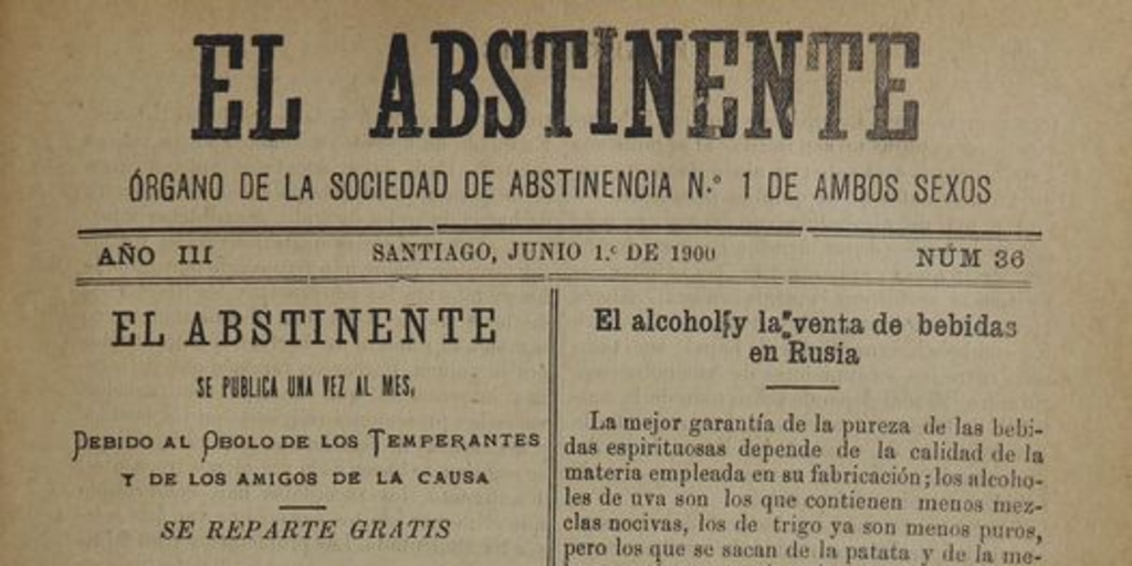El Abstinente Año III: nº36, 1 de junio de 1900