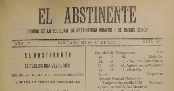 El Abstinente Año IV: nº47, 1 de mayo de 1901