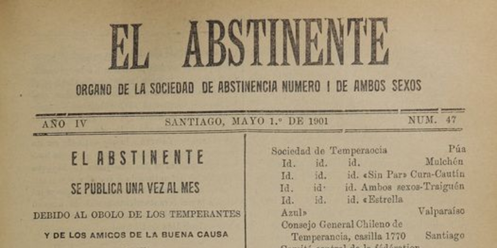 El Abstinente Año IV: nº47, 1 de mayo de 1901