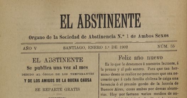 El Abstinente Año V: nº55, 1 de enero de 1902