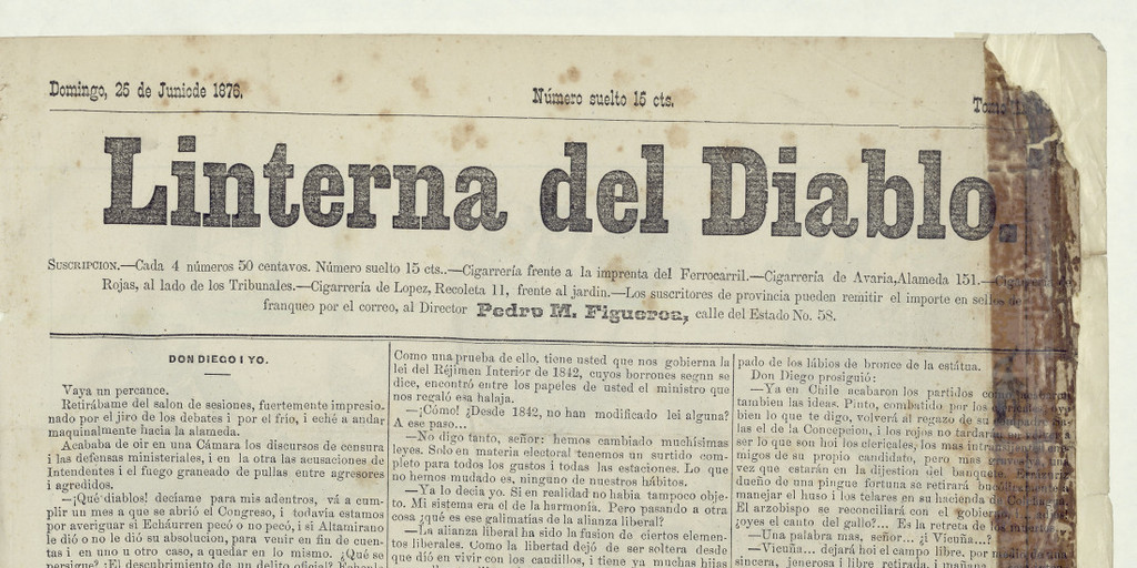 La Linterna del Diablo. Año 3, número 2, 25 de junio de 1876
