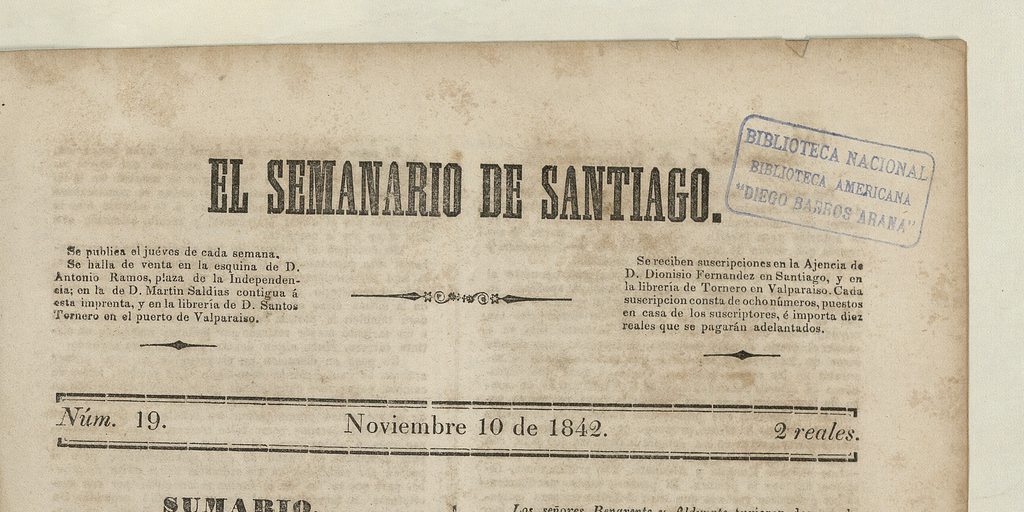 El Semanario de Santiago: número 19, 10 de noviembre de 1842