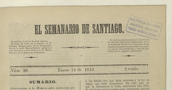 El Semanario de Santiago: número 28, 12 de enero de 1843