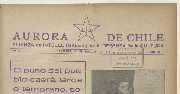 Aurora de Chile. Tomo 5, número 13, 4 de agosto de 1939
