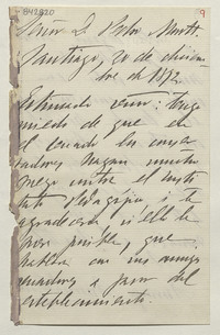 [Carta] 1892 Dic. 20, Santiago [al] Señor D. Pedro Montt[manuscrito].