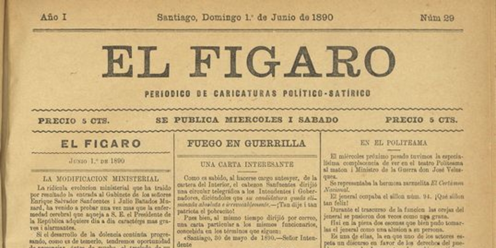El Fígaro: periódico político-satírico. Santiago, 1º de junio de 1890