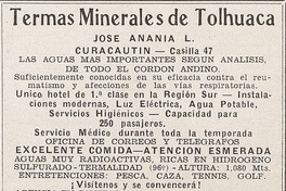 Publicidad de Termas Minerales de Tolhuaca
