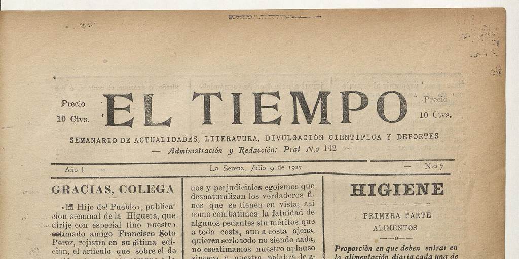 El Tiempo, número 7, 9 de julio de 1927