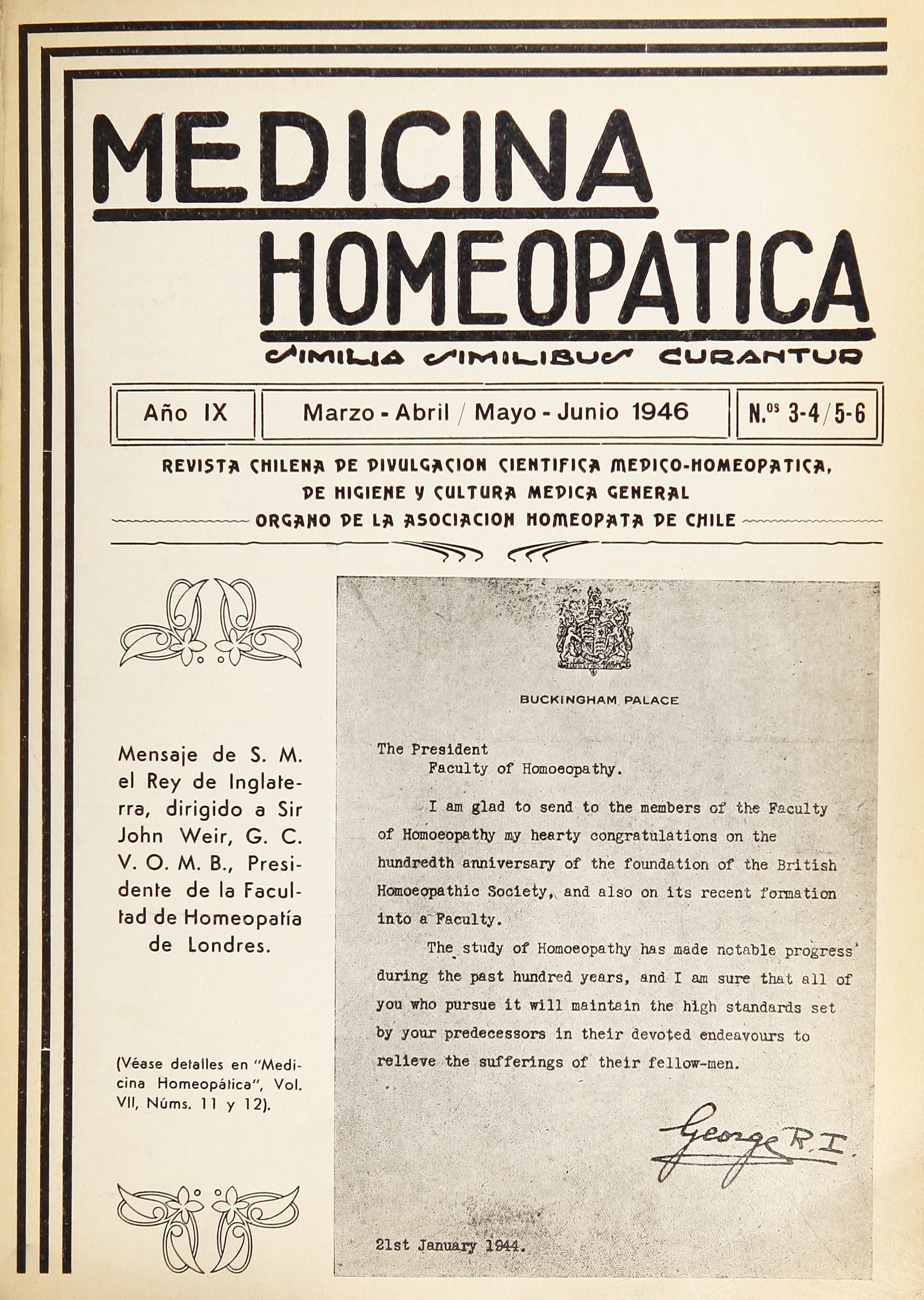 Medicina homeopática, números 3-4/5-6, marzo-abril/mayo-junio de 1946