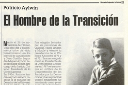 "El hombre de la transición", Mercados Regionales, (s/c), 12 de junio, 1996, p.5.