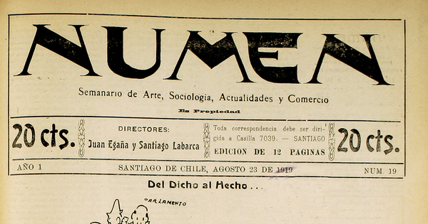 Numen. Año 1, número 19, 23 de agosto de 1919