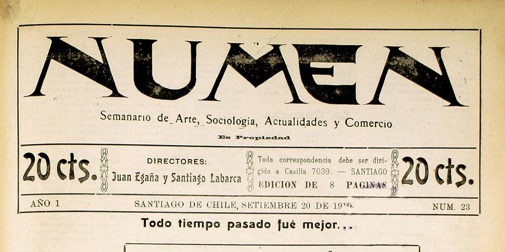 Numen. Año 1, número 23, 20 de septiembre de 1919