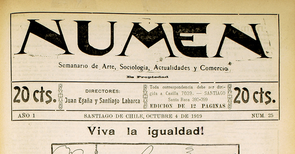 Numen. Año 1, número 25, 4 de octubre de 1919