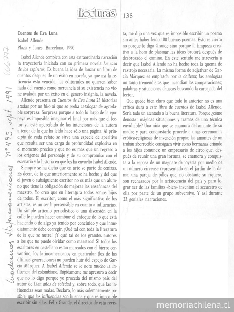 Cuentos de Eva Luna - Memoria Chilena, Biblioteca Nacional de Chile