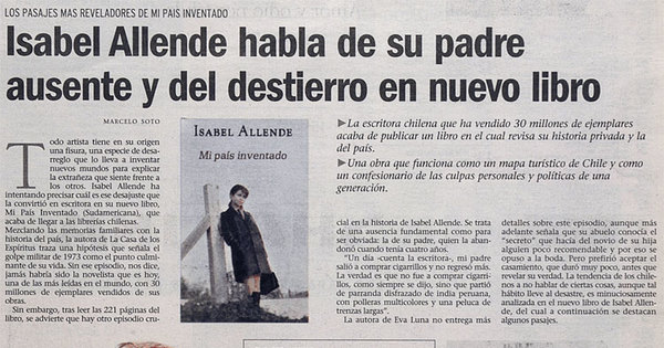 Isabel Allende habla de su padre ausente y del destierro en nuevo libro