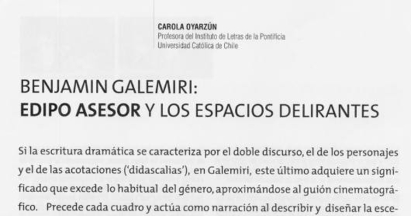 Benjamín Galemiri: Edipo Asesor y los espacios delirantes