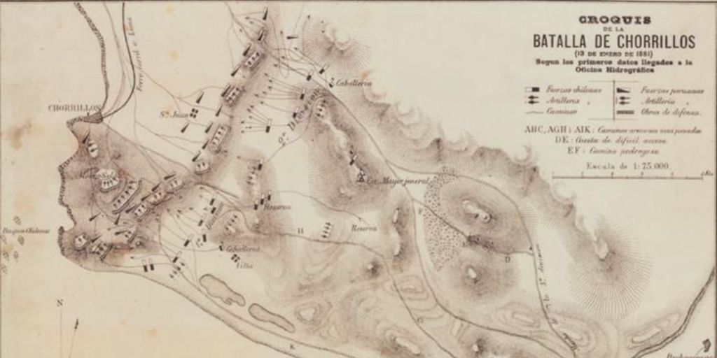 Croquis de la Batalla de Chorrillos, 13 de enero de 1881