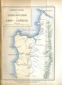 Plano de ferrocarril de Concepción a Lebu i Cañete, hacia 1885
