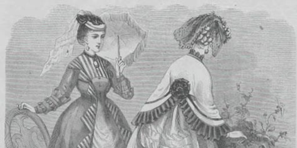Traje de tafetán gris y de muselina blanca, 1869