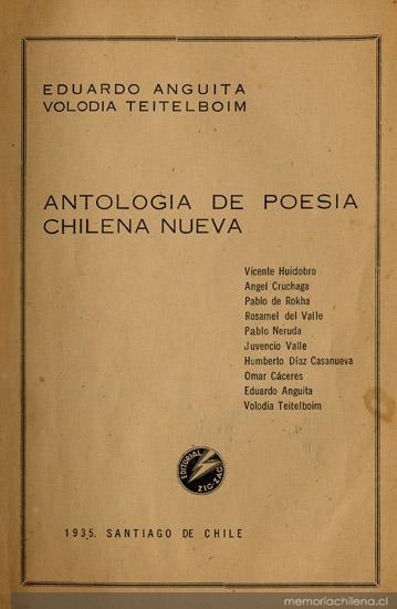 Portada de Antología de poesía chilena nueva, 1935 - Memoria Chilena,  Biblioteca Nacional de Chile