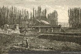 Puente del ferrocarril sobre el río Mapocho, hacia 1870