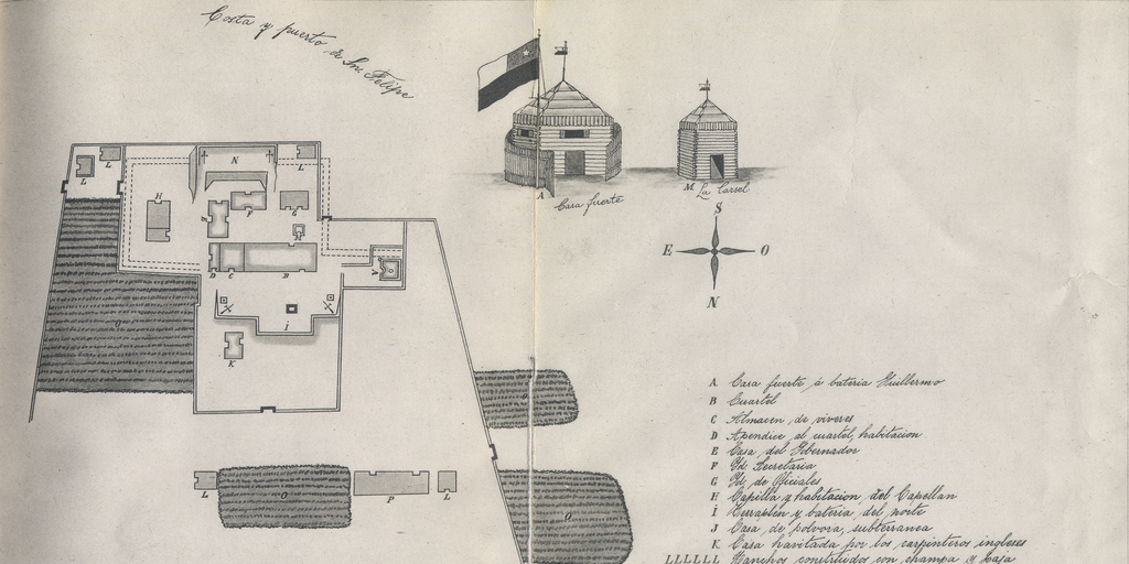Plano del Fuerte Bulnes levantado por el gobernador Justo de la Riviera, en febrero de 1845