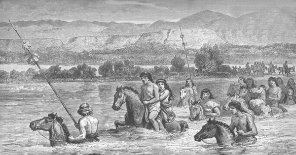Cruce del río Limay, hacia 1870