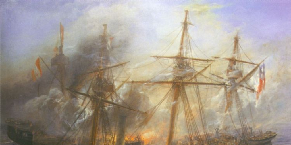 Combate Naval de Iquique en 1879, cuadro de Thomas Somerscales