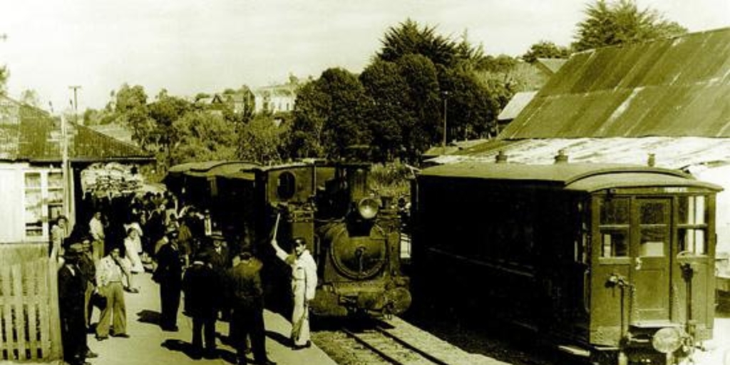 Estación de ferrocarril entre Castro y Ancud, hacia 1930