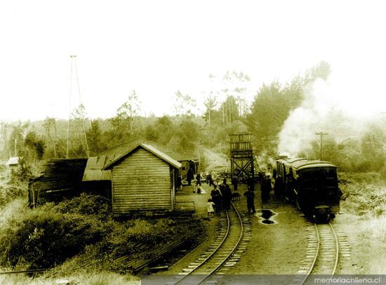 Estación de ferrocarril entre Castro y Ancud, hacia 1930