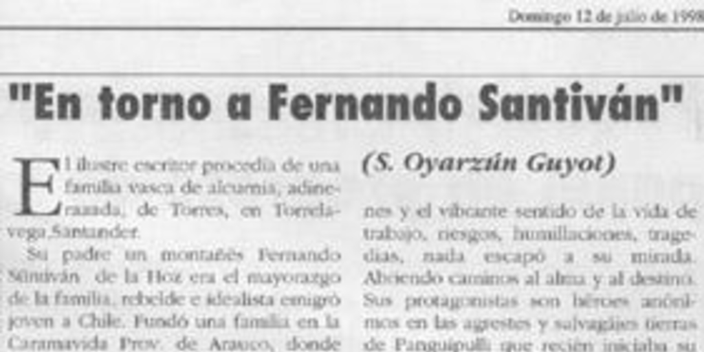 En torno a Fernando Santiván