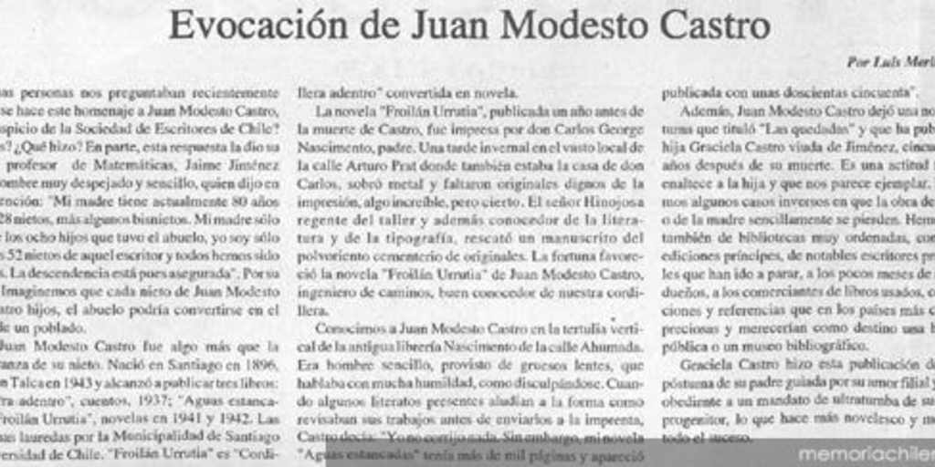 Evocación de Juan Modesto Castro