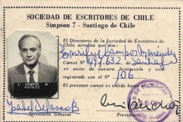 Carnet Sociedad de Escritores de Chile  de Enrique Campos Menéndez, 1960