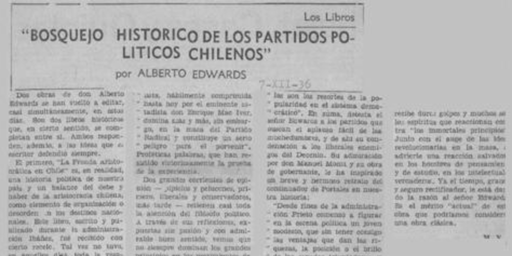 Bosquejo histórico de los partidos políticos chilenos por Alberto Edwards