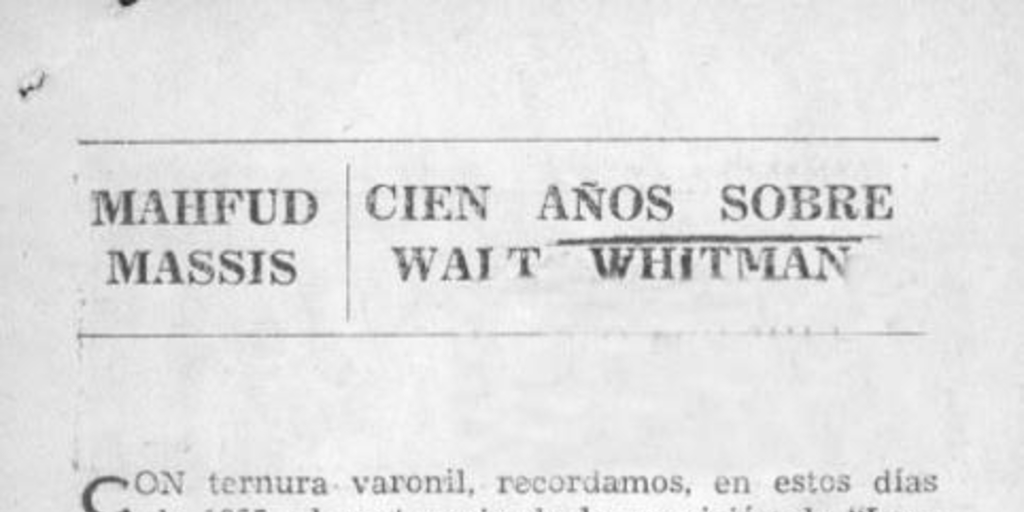 Cien años sobre Walt Whitman