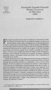 Fernando Guarda Geywitz, Premio Nacional de Historia 1984