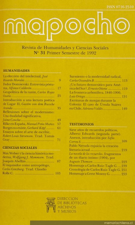 Mapocho . n° 31, primer semestre, 1992