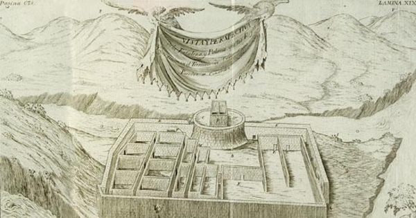 Perspectiva de palacio y fortaleza inca ubicado en el corregimiento de Cuenca, 1748