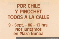 Por Chile y Pinochet, todos a la calle, 9 de septiembre 1986