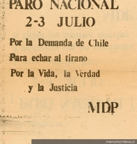 Paro nacional, 2-3 de julio : por la demanda de Chile, para echar al tirano