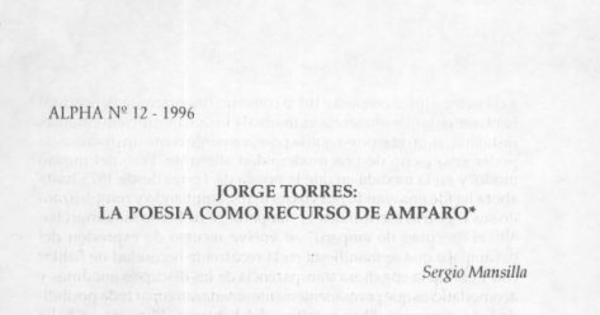 Jorge Torres : la poesía como recurso de amparo