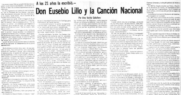 Don Eusebio Lillo y la Canción Nacional : a los 21 años la escribió