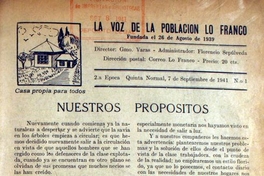 La Voz de la Población Lo Franco : segunda época, n° 1-2, septiembre-octubre de 1941