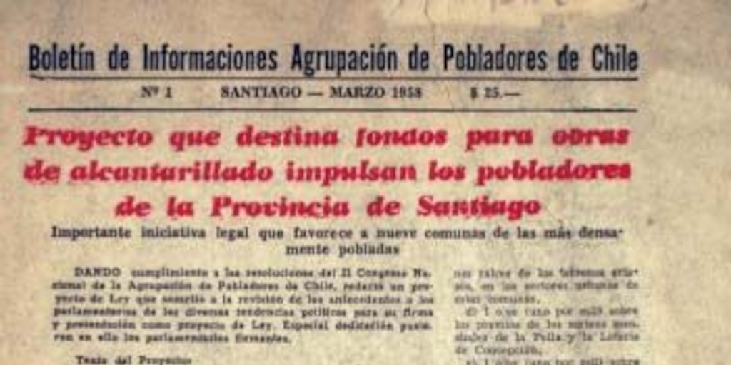 Boletín de informaciones : n° 1, Santiago, marzo de 1958