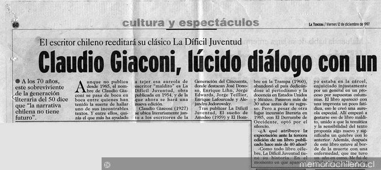 Claudio Giaconi, lúcido diálogo con un maldito