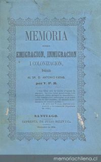 Memoria sobre emigración, inmigración i colonización