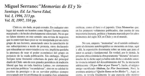 Miguel Serrano : Memorias de él y yo, v. 1-2