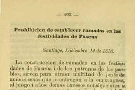 Prohibición de establecer ramadas en las festividades de Pascua: diciembre 12 de 1818