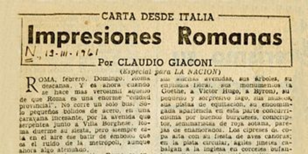 Impresiones Romanas: carta desde Italia